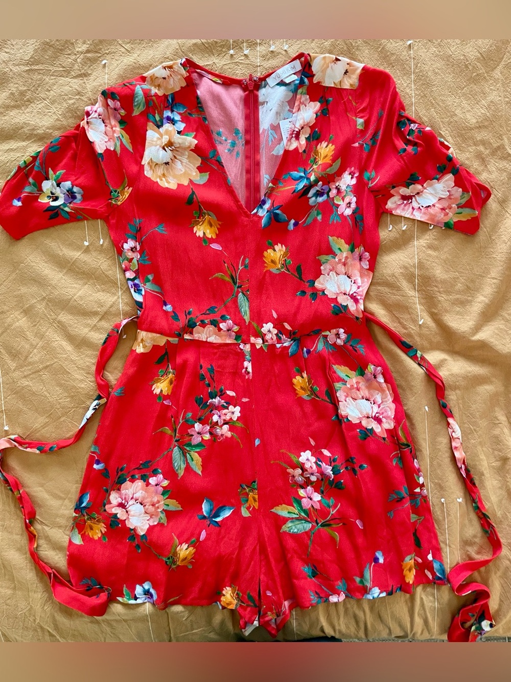 Anthropologie Yumi Kim Red Tropical Floral Romper Size S
